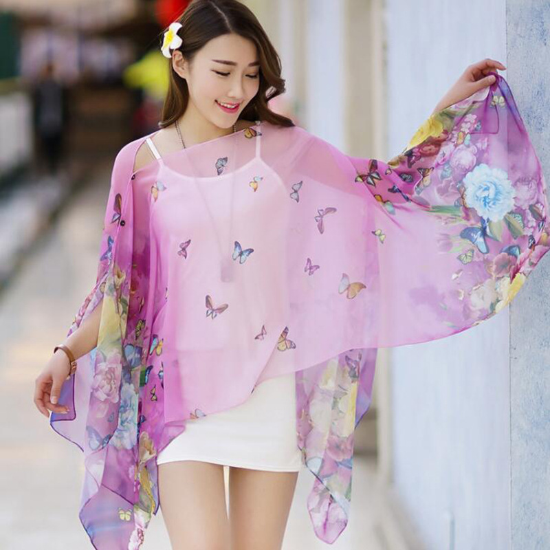 （中性）泳衣防晒沙滩罩衫披纱游泳披肩外套 样式->蝶恋花-紫