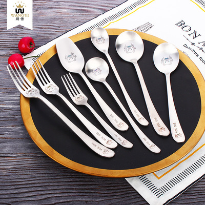 304不锈钢韩式儿童创意卡通餐具 摩卡小熊餐勺子咖啡勺 叉子|ru