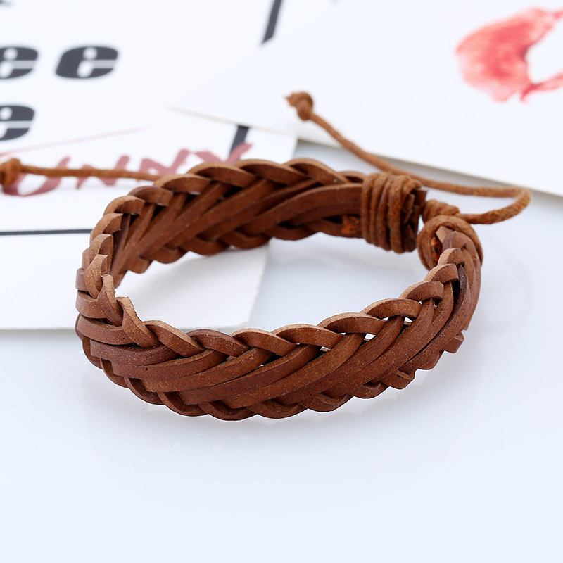 Wholesale Retro Personality Male Imitation Leather Bracelet Woven Multilayer Bracelet display picture 5