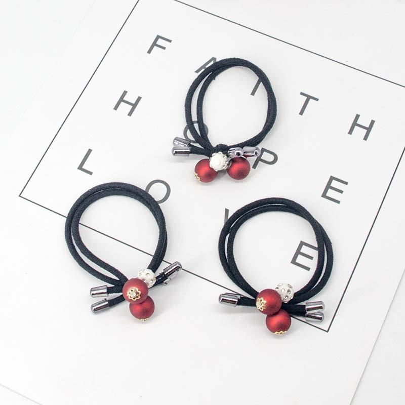 韩版精品店头绳皮筋两颗红珠发圈头饰饰品义乌小商品批发货源