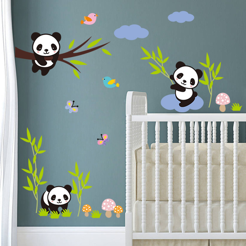 1310S  背景熊猫竹子3d立体可移除墙贴纸儿童房幼儿园装饰壁画