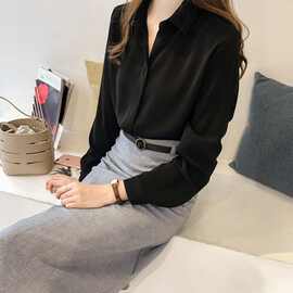秋装女2019新款韩版气质纯色衬衫女长袖上衣简约雪纺衬衣