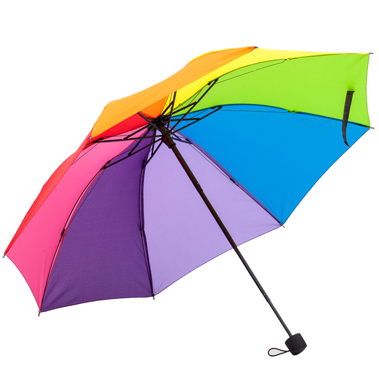厂家批发三折叠平边彩虹碰击布雨伞  遮阳伞太阳伞女士雨伞礼品伞