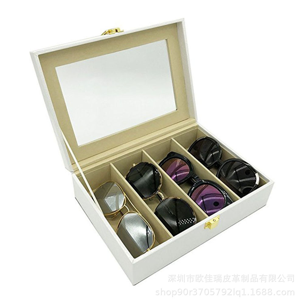 抗压太阳眼镜盒  4位皮质白色墨镜收纳展示盒  可订制