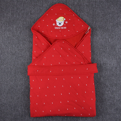 婴儿抱被大红色新生儿包被春秋保暖纯棉宝宝抱毯满月睡袋花蕾初香|ms