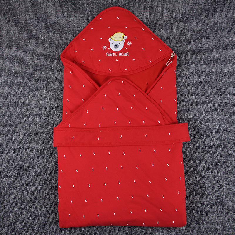 婴儿抱被大红色新生儿包被春秋保暖纯棉宝宝抱毯满月睡袋花蕾初香|ms