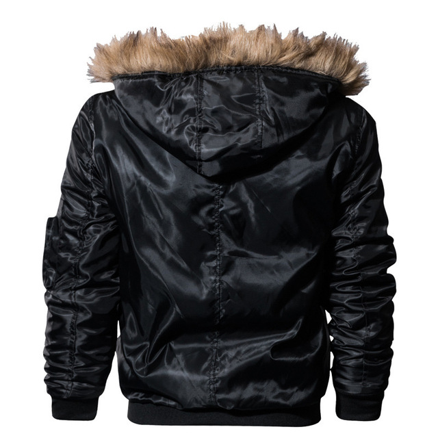 Autumn and winter men’s hooded and plush heavy woolen collar coat casual jacket for men