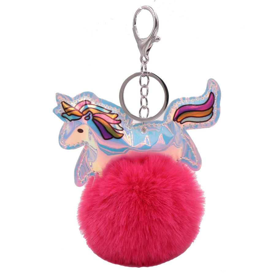 8cm imitación Rex conejo bola colgante láser pu cuero unicornio llavero Pegasus felpa bolsa colgante al por mayor