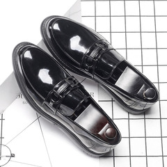 Thick-soled leather shiny surface men's shoes wholesale Korean style fashion one-piece round-toe small leather shoes personalized trendy shoes 9201-A