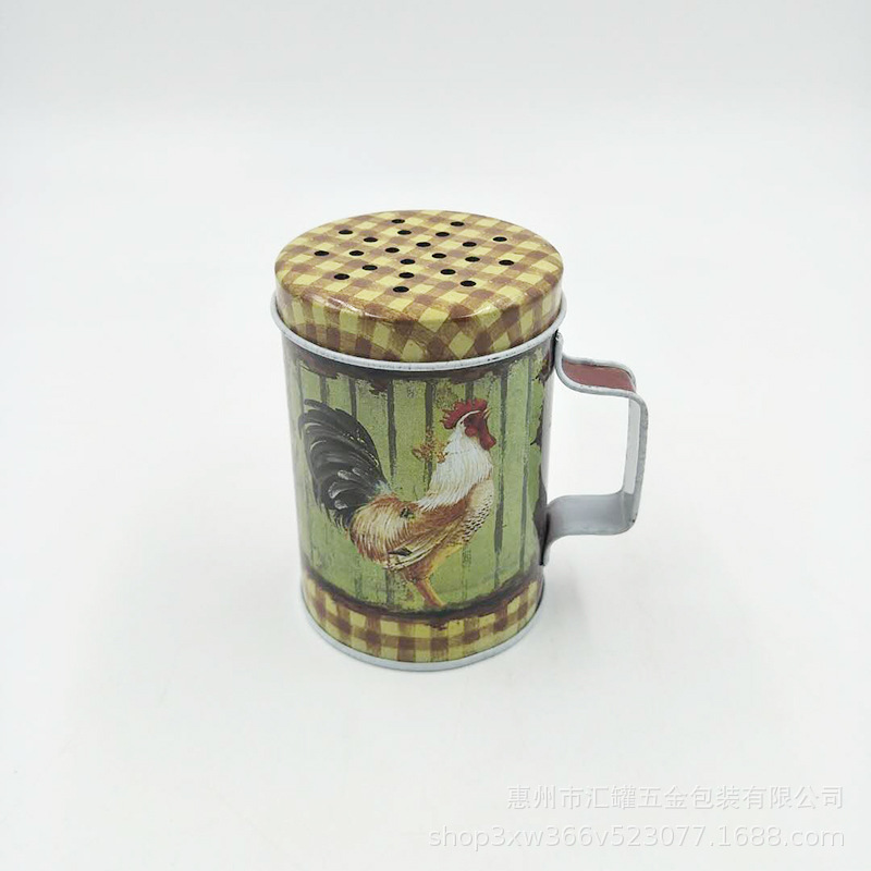 厂家供应马口铁茶杯造形带手柄盖打孔使用方便鸡粉咖哩粉铁盒