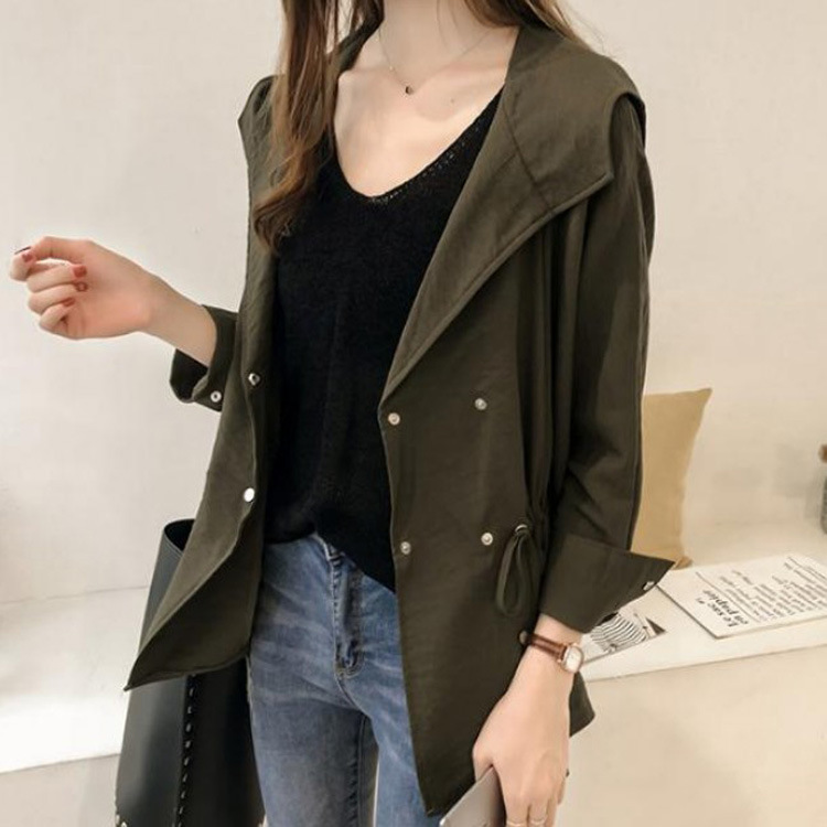 2025 Spring Women's New Korean Style Loose Hooded Trench Coat Women's Mid-Length Casual Long Sleeve Cardigan Jacket Trendy