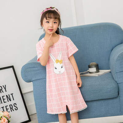 2020 summer new pattern girl Nightdress pure cotton princess Home Furnishings Cotton Conjoined Short sleeved Thin section children Pajamas skirt