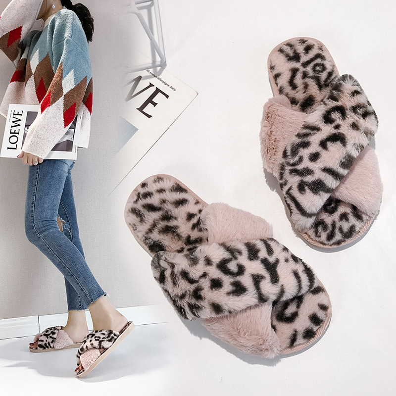 New winter leopard print plush slippers,...