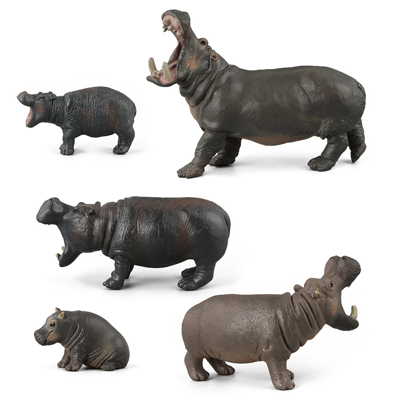 Exportación transfronteriza Amazon Simulación infantil bosque animal juguete hipopótamo modelo cognitivo adornos cinco traje