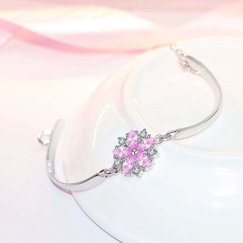粉色樱花手链银饰清新女简约手饰学生韩版日韩国个性潮花朵手环