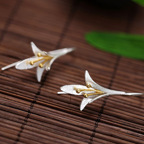 Pendientes de plata esterlina s925 pendientes Tailandia artesanía moda elegante flor pendientes de plata esterlina joyería de plata al por mayor