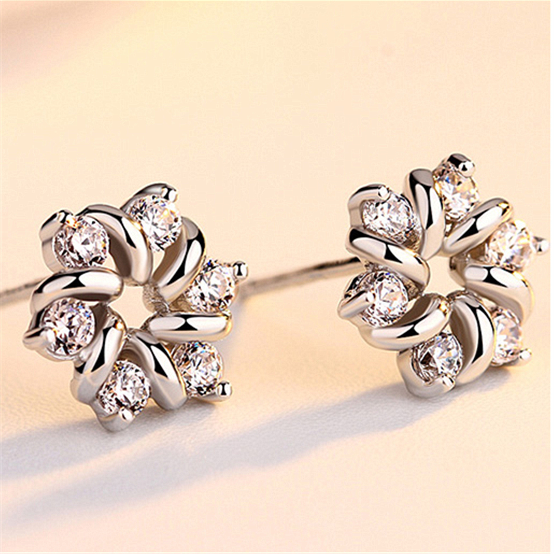 1 Pair Simple Style Flower Copper Plating Inlay Zircon Ear Studs display picture 4