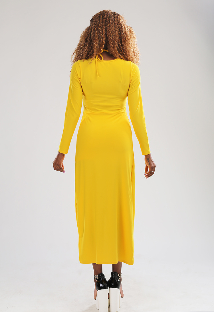 V Neck Long Sleeve Maxi Dress Sexy Lightweight Versatile Perfect for Autumn Layering Wholesale Available