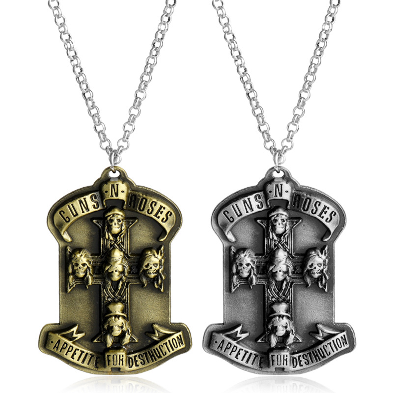 Aliexpress Hot-Selling New Product American Rock Band g N' R Gun and Rose Band Skull Necklace