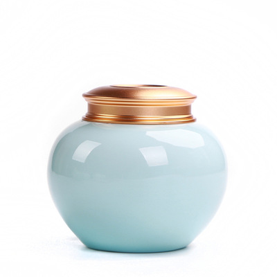 厂家直销青瓷铝合金盖陶瓷罐礼品茶叶密封罐普洱绿茶茶叶罐可定制|ms