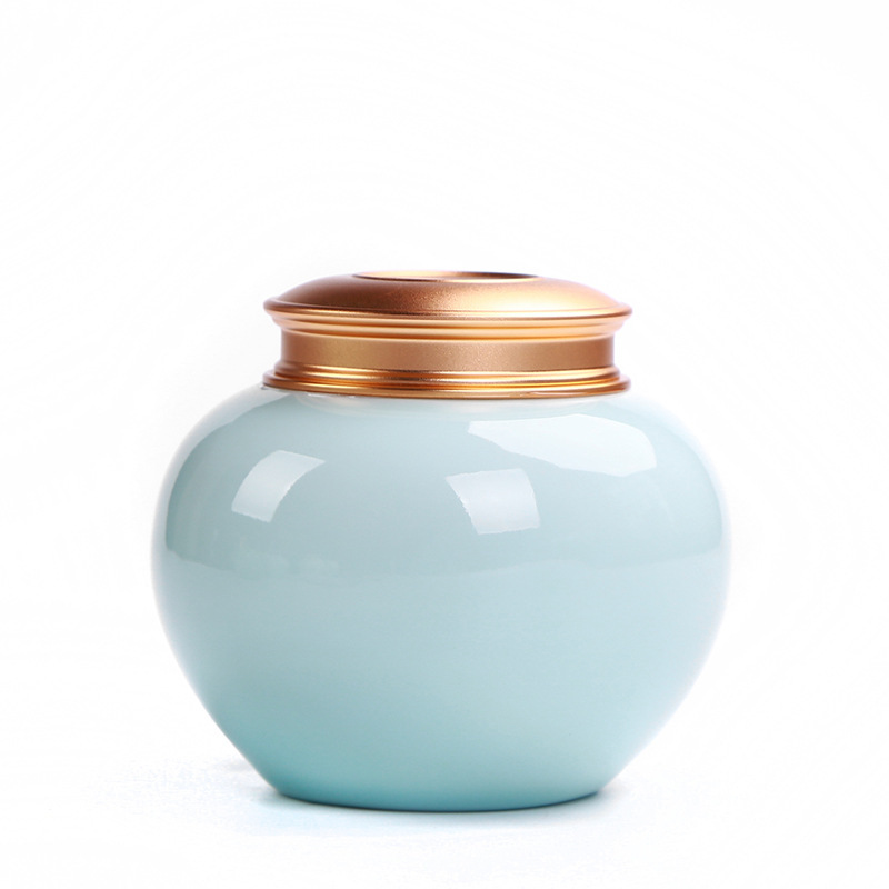 厂家直销青瓷铝合金盖陶瓷罐礼品茶叶密封罐普洱绿茶茶叶罐可定制|ms