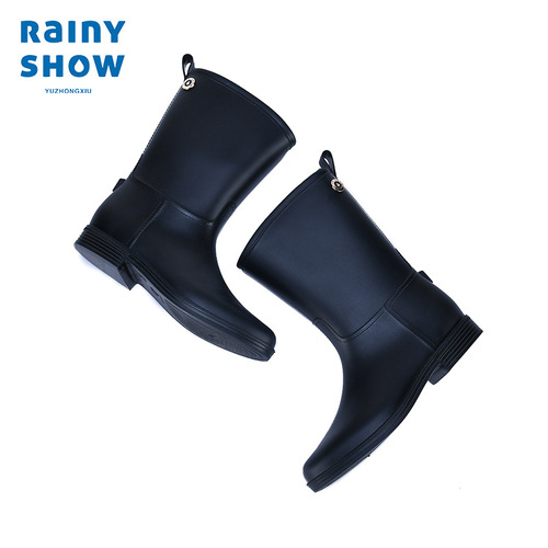 Rainy Day Fashion: European and American Style Simple Women's Rain Boots Mid-Calf Non-Slip Rain Shoes Wholesale Factory Direct Sales for Women