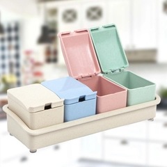 Set of Wheat Straw Flavoring Jars, Spice Jars, Condiment Jars, and Spice Containers for Kitchen