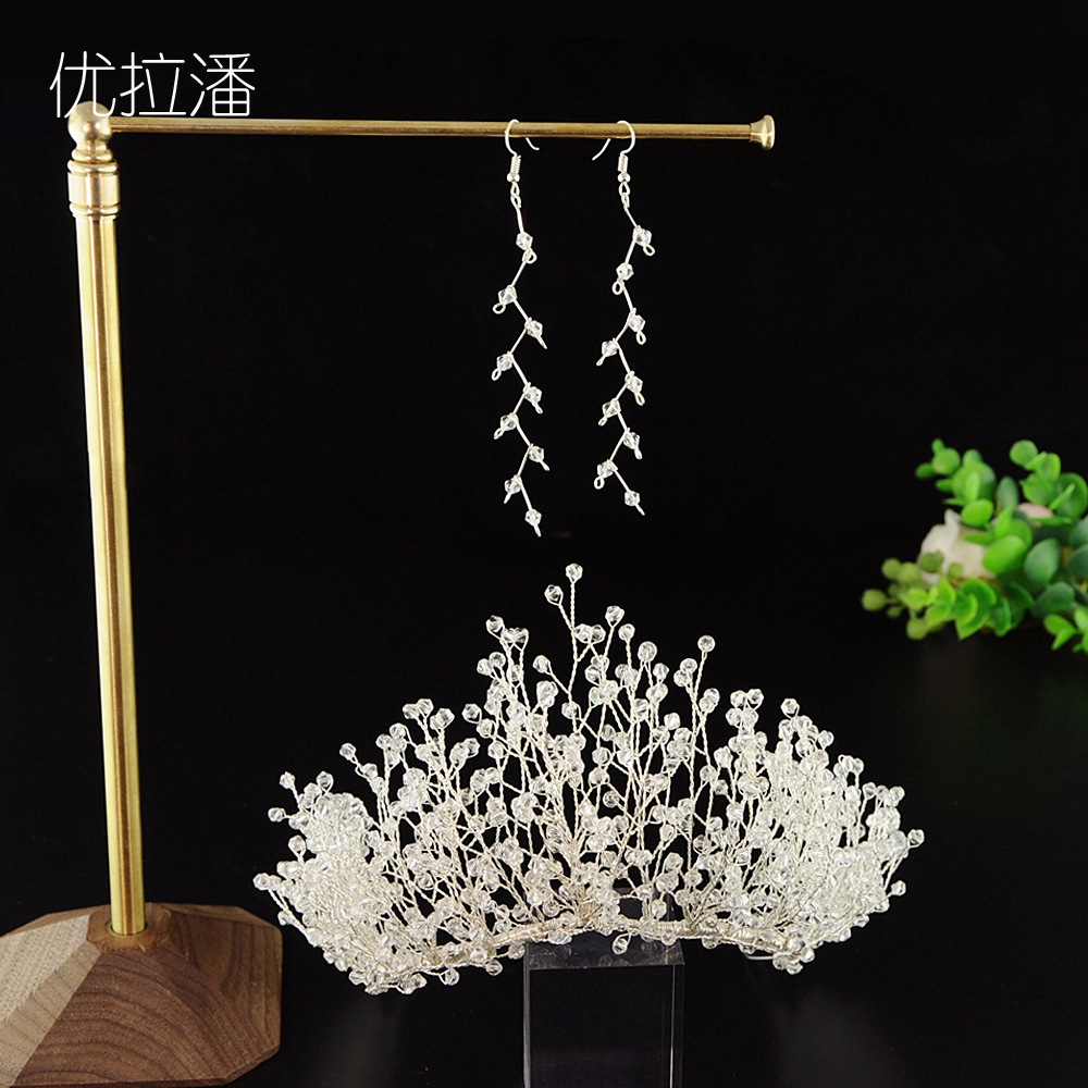 优拉潘 HP193E31 新娘皇冠头饰耳饰套装  奢华白水晶手工头饰新品