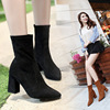 Demi-season fashionable high elastic low boots pointy toe, 2019, European style