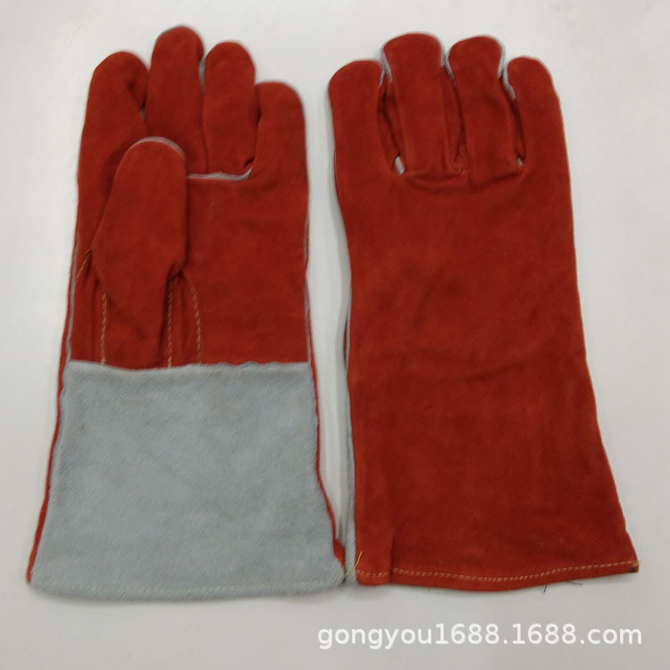 双层加固牛皮电焊手套 绒里 焊接防护劳保手套 隔热耐磨
