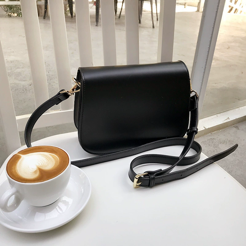 Retro One-Shoulder Bag, Korean Style, PU Leather, 17×22×7 cm, Adjustable Canvas/PU Strap
