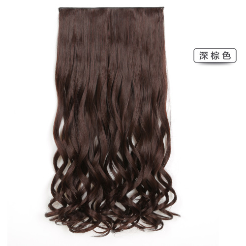 Manufacturer wholesale thickened one-piece five-card 60cm long curly hair wig Tanglong matte high-temperature silk curly hair piece