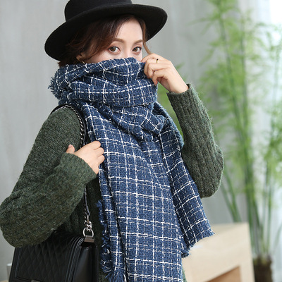 2018秋冬季小香风仿羊绒格子围巾女韩版学生百搭长款披肩围脖两用|ru