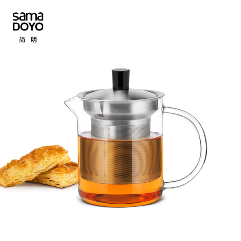 尚明耐热玻璃茶壶耐高温玻璃花茶壶玻璃茶具不锈钢过滤玻璃加厚|ru