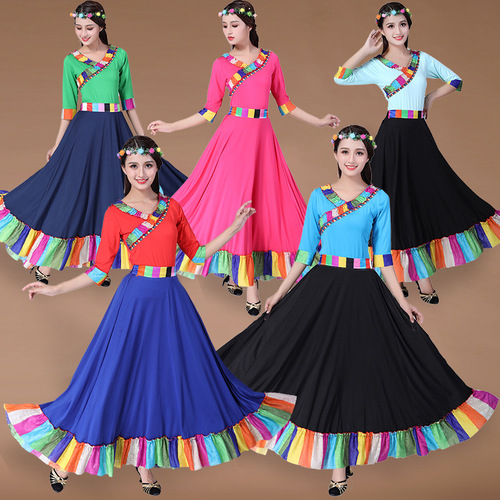 Chinese Folk Dance Dress square dance dress Tibetan costume long dress ethnic adult dance performance dress big swing skirt