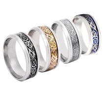 跨境欧美龙纹戒指镶银龙片不锈钢戒指 wish简约个性钛钢手饰