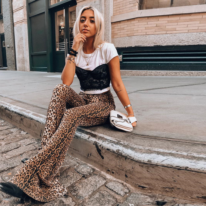 Leopard Print High-Waisted Bell-Bottoms NSLJ76134