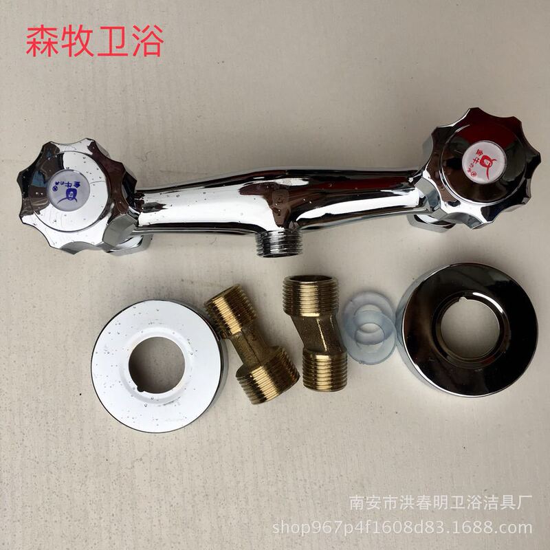 Double control shower copper body wall-mounted double handle hand wheel hot and cold kitchen wash basin mixing faucet factory wholesale