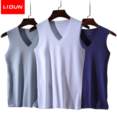高档背心夏季 无痕冰丝背心 新款男士背心无痕纯色打底背心汗批发