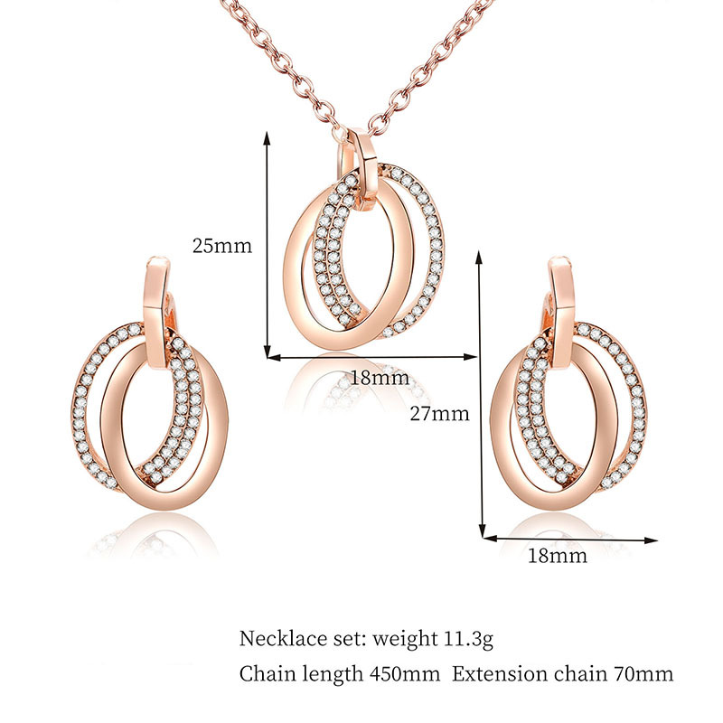 Geometric Ring Micro-set Zircon Necklace Earrings Two-piece Set display picture 1