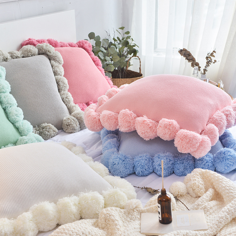 纯色球球大抱枕 北欧ins风格靠枕毛线创意家居沙发靠垫套