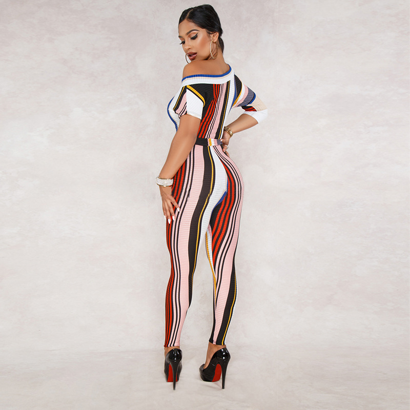 striped sexy mid-sleeve jumpsuit wholesale clothing vendor Nihaostyles NSXYZ68596