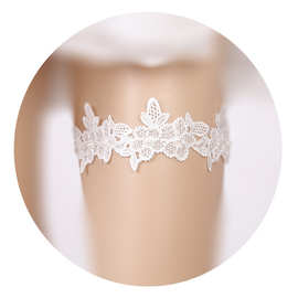 厂家新品袜带  欧美蕾丝绣花腿环 婚纱礼服配饰 白色珍珠腿套