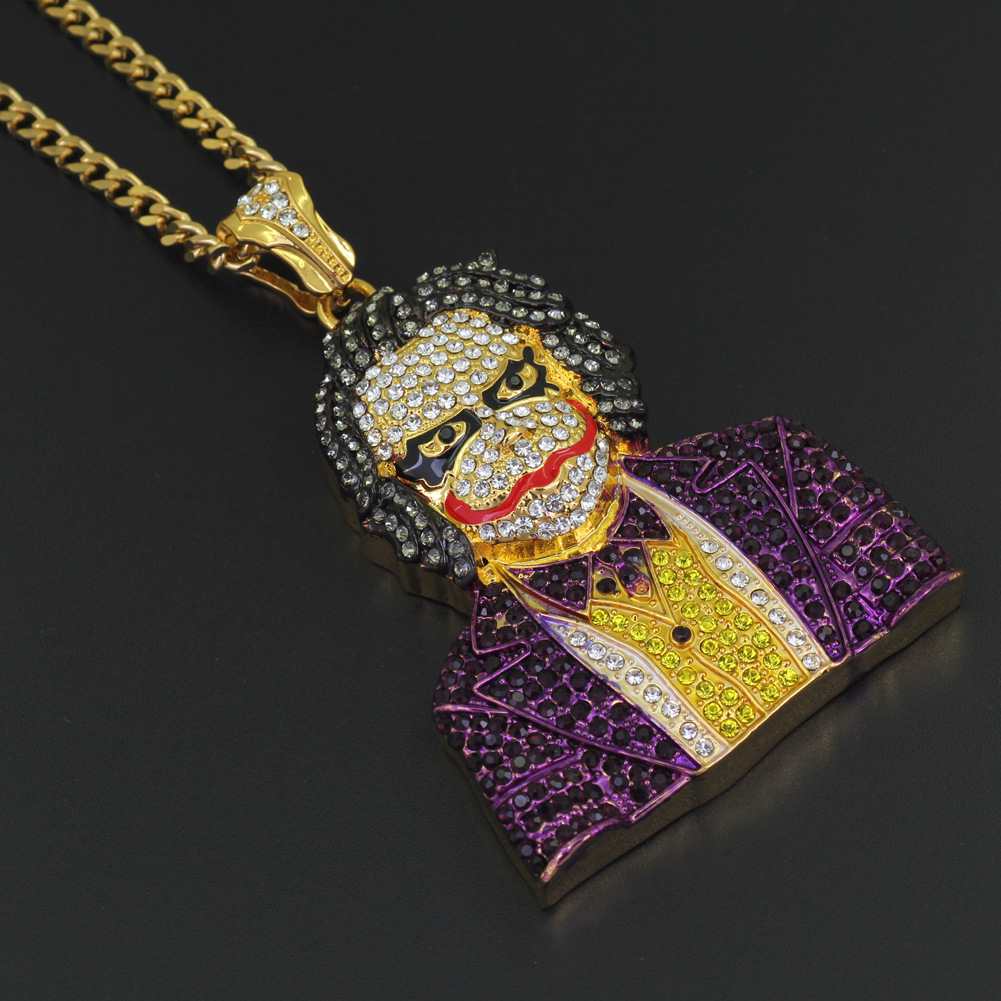 Hip-Hop Clown Pendant Necklace - Silver Chain