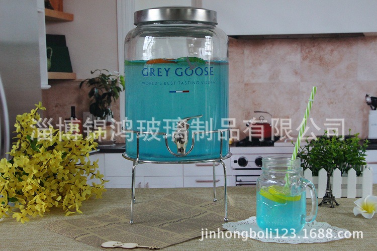 16斤外贸原单加厚玻璃果汁罐带底座龙头宽口密封自酿酵素瓶