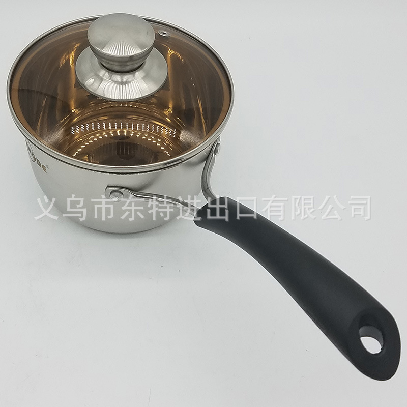Factory direct sales of stainless steel milk POTS, Korean-style single-handle instant noodle POTS, coffee-colored LIDS, slim POTS, household milk POTS detail image 3