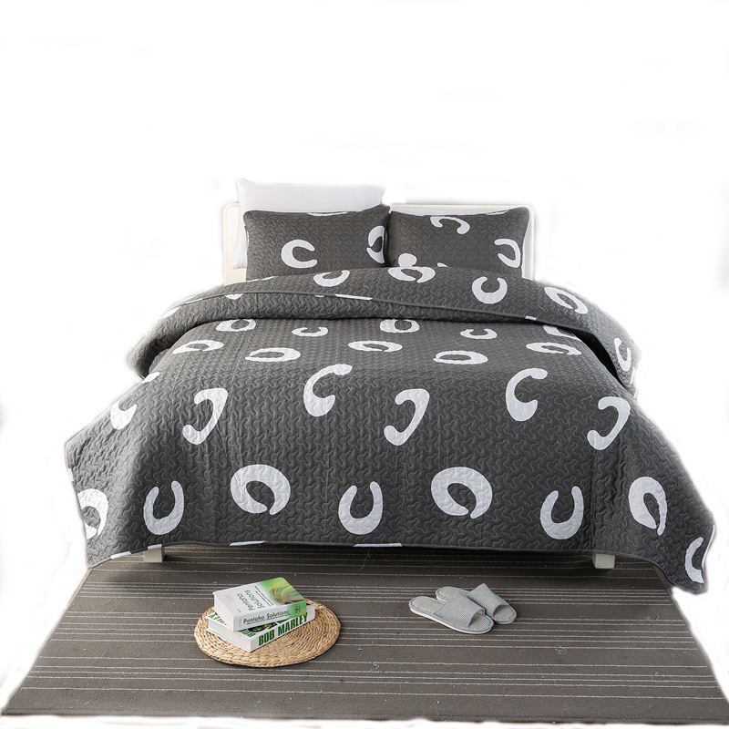 批發純棉绗縫枕套三件套 印花水洗空調被床蓋 床上用品學生多用被