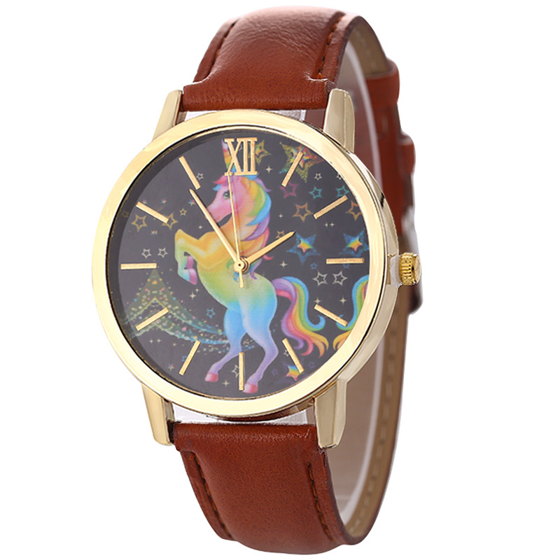 Fashion gold shell casual ladies belt quartz colorful fivepointed star horse unicorn pattern watch wholesalepicture6