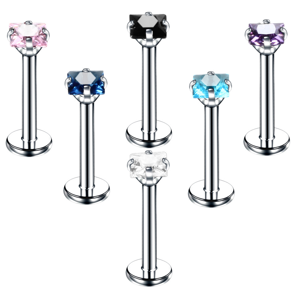 Fashion Square Stainless Steel Inlay Zircon Lip Stud 1 Piece display picture 1