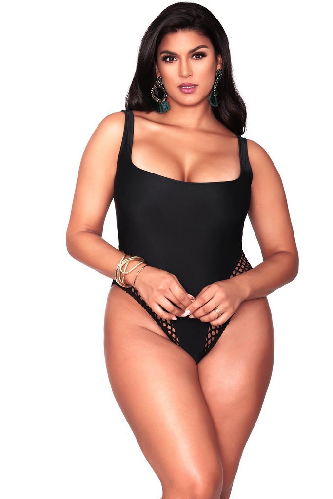 large size solid color mesh stitching one-piece swimsuit  NSHL42867